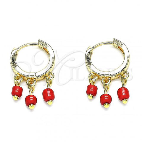 Oro Laminado Huggie Hoop, Gold Filled Style Red Resin Finish, Golden Finish, 02.63.2732.15