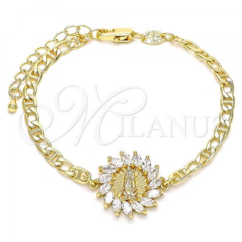 Oro Laminado Fancy Bracelet, Gold Filled Style Guadalupe Design, with White Cubic Zirconia, Polished, Golden Finish, 03.210.0149.07