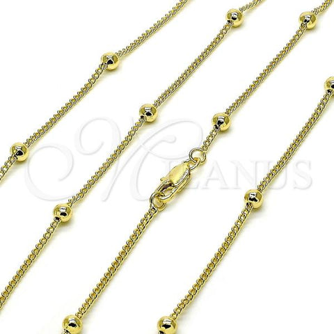 Oro Laminado Basic Necklace, Gold Filled Style Miami Cuban and Ball Design, Polished, Golden Finish, 04.213.0321.24