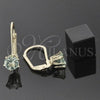 Oro Laminado Leverback Earring, Gold Filled Style with Light Green Cubic Zirconia, Polished, Golden Finish, 5.128.091