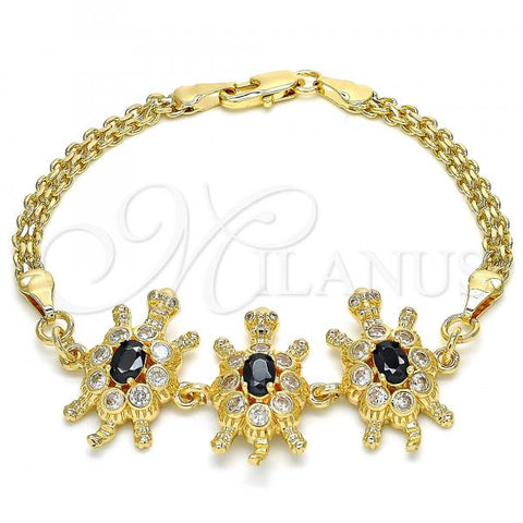 Oro Laminado Fancy Bracelet, Gold Filled Style Turtle Design, with Black and White Cubic Zirconia, Golden Finish, 03.63.2134.2.07