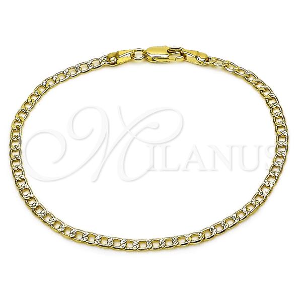 Oro Laminado Basic Bracelet, Gold Filled Style Curb and Pave Cuban Design, Diamond Cutting Finish, Golden Finish, 04.213.0357.07