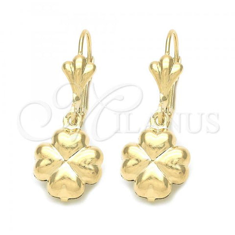 Oro Laminado Dangle Earring, Gold Filled Style Flower Design, Golden Finish, 88.005