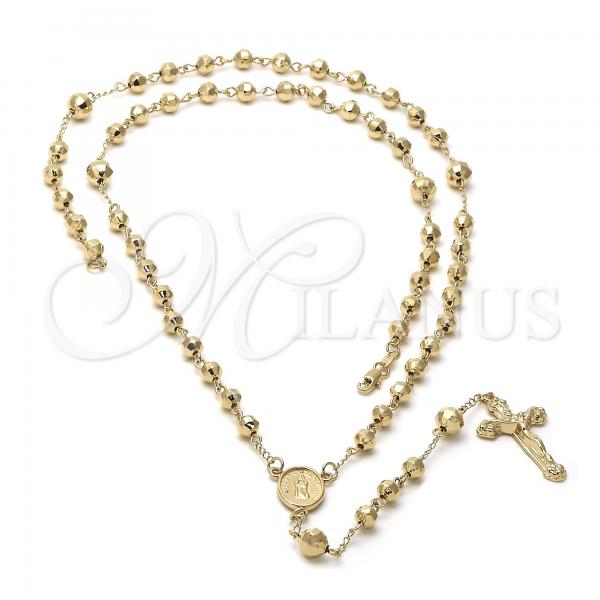 Oro Laminado Large Rosary, Gold Filled Style Guadalupe and Crucifix Design, Diamond Cutting Finish, Golden Finish, 5.203.001