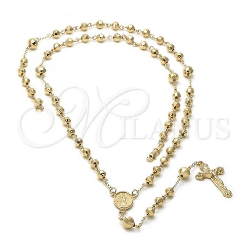Oro Laminado Large Rosary, Gold Filled Style Guadalupe and Crucifix Design, Diamond Cutting Finish, Golden Finish, 5.203.001