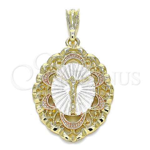 Oro Laminado Religious Pendant, Gold Filled Style Jesus Design, Polished, Tricolor, 05.380.0074
