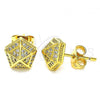 Oro Laminado Stud Earring, Gold Filled Style with White Micro Pave, Polished, Golden Finish, 02.342.0021