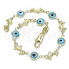 Oro Laminado Fancy Bracelet, Gold Filled Style Evil Eye and Dolphin Design, Turquoise Resin Finish, Golden Finish, 03.326.0009.3.08
