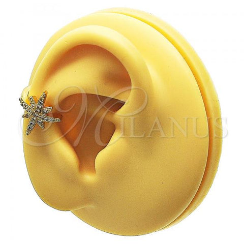 Oro Laminado Earcuff Earring, Gold Filled Style with White Micro Pave, Polished, Golden Finish, 02.210.0682