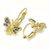 Oro Laminado Leverback Earring, Gold Filled Style Bee Design, with Multicolor Micro Pave, Polished, Golden Finish, 02.210.0378.3