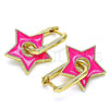 Oro Laminado Huggie Hoop, Gold Filled Style Star Design, Dark Pink Enamel Finish, Golden Finish, 02.362.0003.1.12