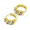 Oro Laminado Huggie Hoop, Gold Filled Style with Amethyst Cubic Zirconia, Polished, Golden Finish, 02.210.0648.3.15
