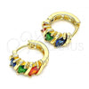 Oro Laminado Huggie Hoop, Gold Filled Style with Multicolor Cubic Zirconia, Polished, Golden Finish, 02.210.0648.5.15