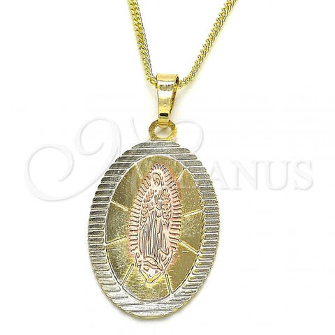 Oro Laminado Pendant Necklace, Gold Filled Style Guadalupe Design, Polished, Tricolor, 04.106.0050.20