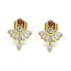 Oro Laminado Stud Earring, Gold Filled Style with Garnet and White Cubic Zirconia, Polished, Golden Finish, 02.387.0094.1