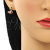 Oro Laminado Stud Earring, Gold Filled Style Swan Design, with Garnet Cubic Zirconia, Polished, Golden Finish, 02.387.0002.3