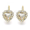 Oro Laminado Leverback Earring, Gold Filled Style Heart Design, with Champagne and White Crystal, Polished, Golden Finish, 02.122.0111.3