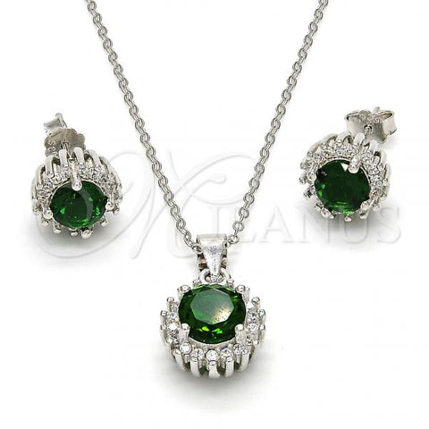 Sterling Silver Earring and Pendant Adult Set, with Green and White Cubic Zirconia, Polished, Rhodium Finish, 10.175.0062.1