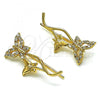 Oro Laminado Earcuff Earring, Gold Filled Style Butterfly Design, with White Micro Pave, Polished, Golden Finish, 02.210.0699