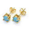 Oro Laminado Stud Earring, Gold Filled Style with Turquoise Cubic Zirconia, Polished, Golden Finish, 02.284.0010.4