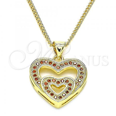 Oro Laminado Pendant Necklace, Gold Filled Style Heart Design, with Garnet Micro Pave, Polished, Golden Finish, 04.156.0031.2.20