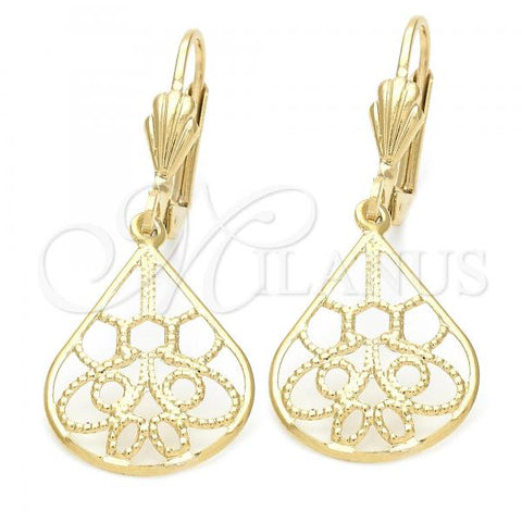 Oro Laminado Dangle Earring, Gold Filled Style Teardrop Design, Golden Finish, 02.63.0263