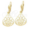 Oro Laminado Dangle Earring, Gold Filled Style Teardrop Design, Golden Finish, 02.63.0263