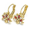 Oro Laminado Leverback Earring, Gold Filled Style Peacock Design, with Garnet and White Cubic Zirconia, Polished, Golden Finish, 02.210.0229.2
