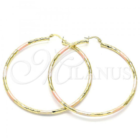 Oro Laminado Extra Large Hoop, Gold Filled Style Diamond Cutting Finish, Tricolor, 02.213.0248.70