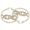 Oro Laminado Large Hoop, Gold Filled Style Hugs and Kisses Design, with White Crystal, Diamond Cutting Finish, Golden Finish, 02.380.0038.50