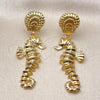 Oro Laminado Dangle Earring, Gold Filled Style Horse and Shell Design, Polished, Golden Finish, 02.282.0059