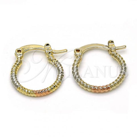 Oro Laminado Small Hoop, Gold Filled Style Diamond Cutting Finish, Tricolor, 02.96.0083.1.15
