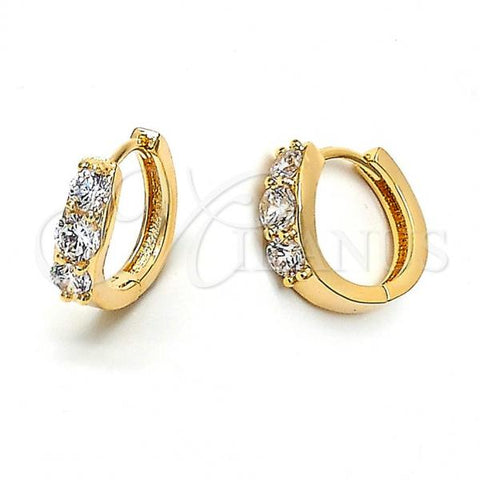 Oro Laminado Huggie Hoop, Gold Filled Style with White Cubic Zirconia, Polished, Golden Finish, 5.131.012