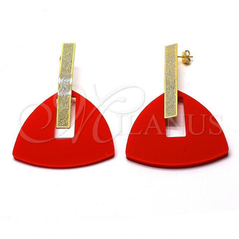 Oro Laminado Long Earring, Gold Filled Style Orange Resin Finish, Golden Finish, 02.09.0107.2