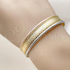 Oro Laminado Individual Bangle, Gold Filled Style Greek Key Design, Diamond Cutting Finish, Tricolor, 07.170.0052.1