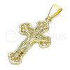 Oro Laminado Religious Pendant, Gold Filled Style Crucifix Design, Polished, Golden Finish, 05.163.0093