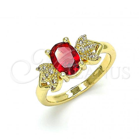 Oro Laminado Multi Stone Ring, Gold Filled Style Leaf Design, with Garnet and White Cubic Zirconia, Polished, Golden Finish, 01.284.0050.06
