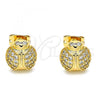Oro Laminado Stud Earring, Gold Filled Style Ladybug Design, with White Micro Pave, Polished, Golden Finish, 02.377.0020