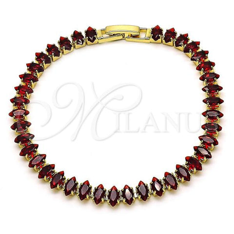 Oro Laminado Tennis Bracelet, Gold Filled Style Cluster Design, with Garnet Cubic Zirconia, Polished, Golden Finish, 03.283.0355.2.07
