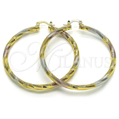 Oro Laminado Medium Hoop, Gold Filled Style Hollow Design, Diamond Cutting Finish, Tricolor, 02.196.0145.60