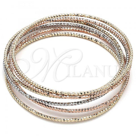 Oro Laminado Semanario Bangle, Gold Filled Style Diamond Cutting Finish, Tricolor, 07.93.0003.1.06