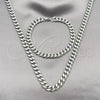 Stainless Steel Necklace and Bracelet, Miami Cuban Design, Polished, Steel Finish, 06.116.0031