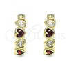 Oro Laminado Huggie Hoop, Gold Filled Style Heart Design, with Garnet and White Cubic Zirconia, Polished, Golden Finish, 02.237.0029.2.15