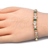 Oro Laminado Fancy Bracelet, Gold Filled Style with Green and White Cubic Zirconia, Polished, Golden Finish, 03.63.1999.3.08