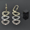Oro Laminado Long Earring, Gold Filled Style Heart Design, Diamond Cutting Finish, Tricolor, 5.118.014