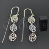 Oro Laminado Threader Earring, Gold Filled Style Greek Key Design, Diamond Cutting Finish, Tricolor, 5.118.003