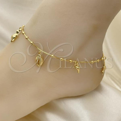 Oro Laminado Charm Anklet , Gold Filled Style Star and Turtle Design, Polished, Golden Finish, 03.32.0591.10