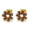 Oro Laminado Stud Earring, Gold Filled Style with Garnet Cubic Zirconia, Polished, Golden Finish, 02.210.0749.3