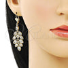 Oro Laminado Long Earring, Gold Filled Style Tree Design, with White Cubic Zirconia, Polished, Golden Finish, 02.210.0832