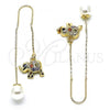 Oro Laminado Threader Earring, Gold Filled Style Elephant Design, with Multicolor Micro Pave, Polished, Golden Finish, 02.210.0340.1